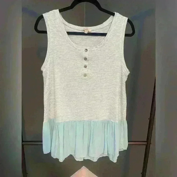 Kori America Women’s teal striped tank top size M - Picture 2 of 12